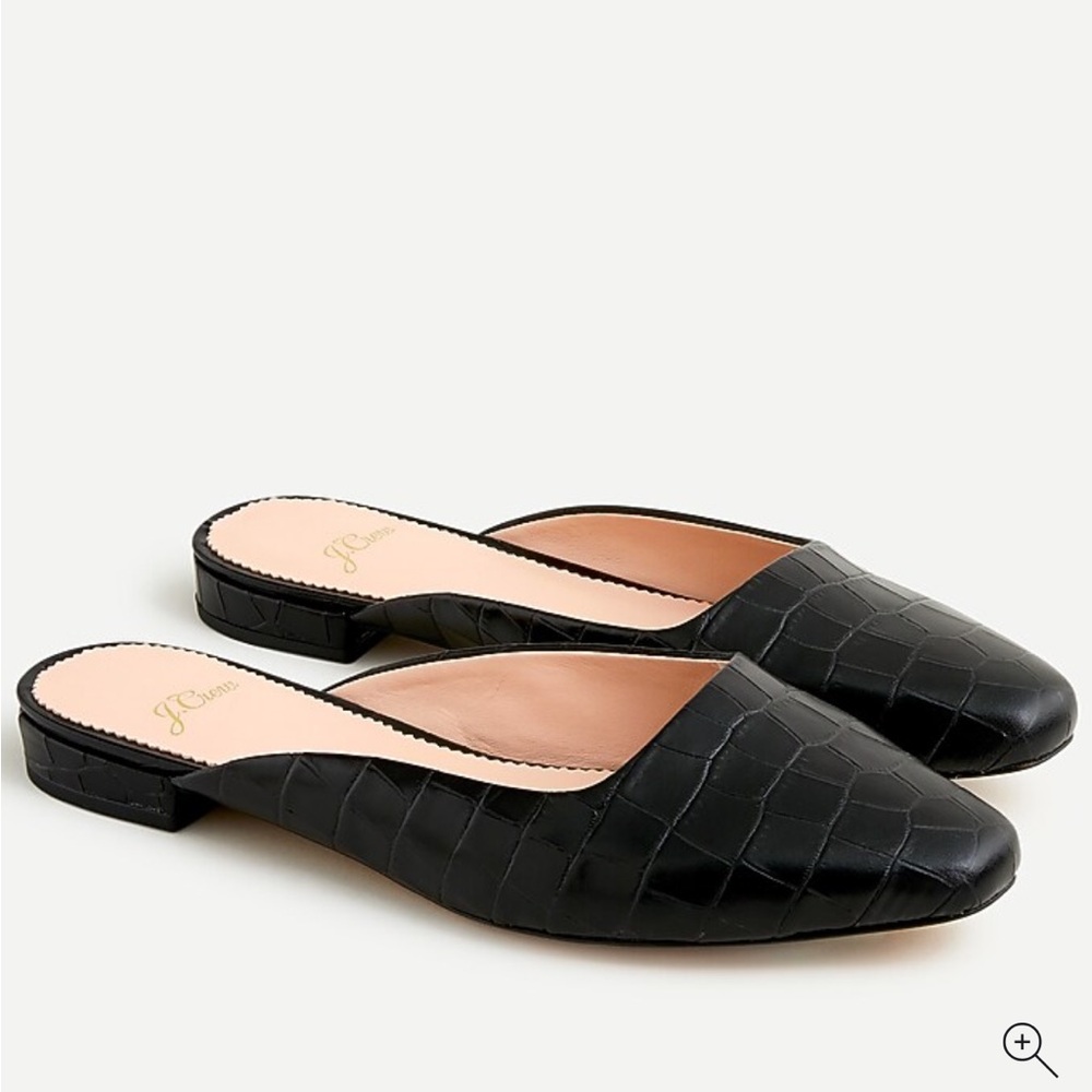 J. Crew Carolyn Black Croc-Embossed Mules